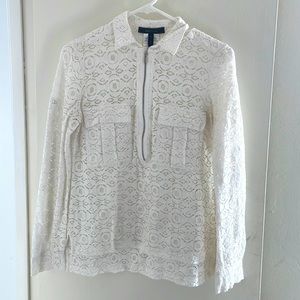 White see through BCBG zipping collared blouse